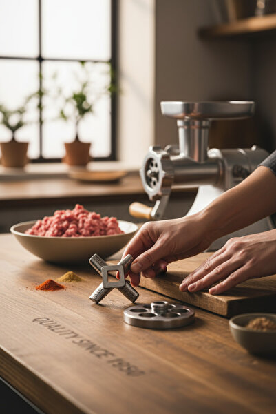 Russet 32 lik Kıyma Makinesi için 25 mm Ayna Ve Bıçak Seti (Kuşbaşı Et Doğram...