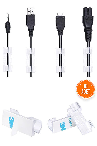 Factorial 10 Adet Yapışkanlı Kablo Toplayıcı Gizleyici Klips Ev Ofis Usb Kabl...