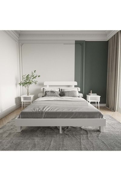 RENAZZO Lotus X New Firuze Model Beyaz Renk Ahşap Karyola