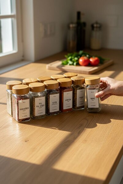 ANJEAHOME 12-Piece 120 ml Glass Spice Jar Set - with Bamboo Lids, Labeled, for Use Inside Drawers and on Countertops