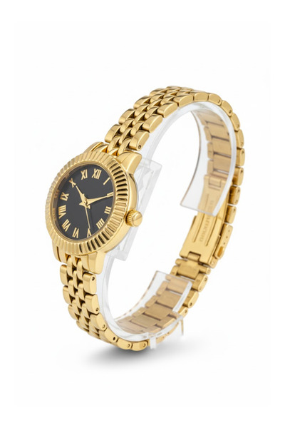 Nicevia ساعة للجنسين بقرص دائري أسود – حزام من الفولاذ الذهبي