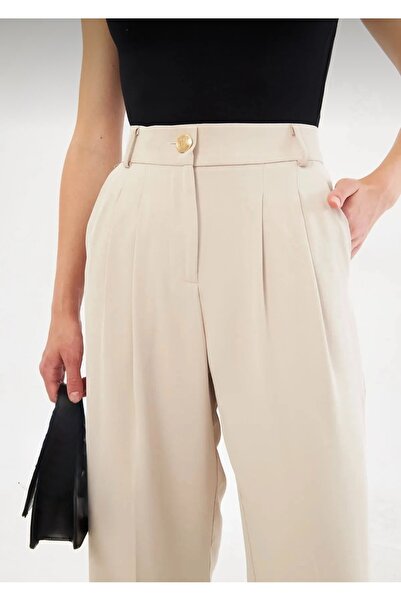 LUMERA BY TUĞBA KARADAĞ Yüksek Bel Dökümlü Palazzo Pantolon -Krem / Siyah / L...
