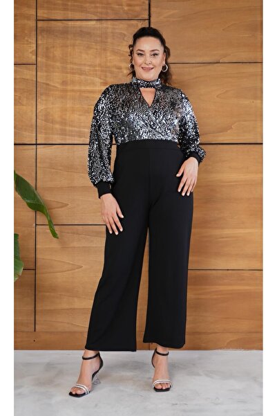 Butik Nilyam Γυναικεία φόρμα βραδινού φόρεμα με κέντημα με παγιέτες με μεγάλο μέγεθος Half Fisherman 24174