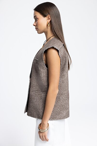 MAI STUDIOS CO. Кафява жилетка със странични цепки Faven