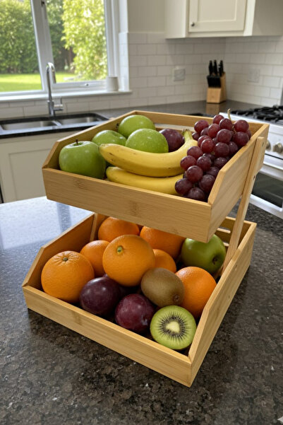 Single Two-tier bamboo organizer, countertop freshness fruit bowl bread bin spice rack