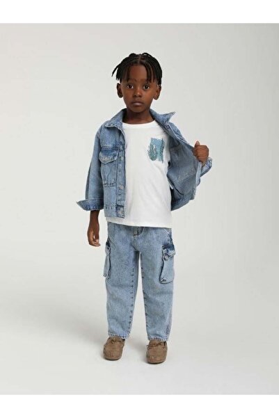 Zekids Pantaloni cargo din denim pentru băieți