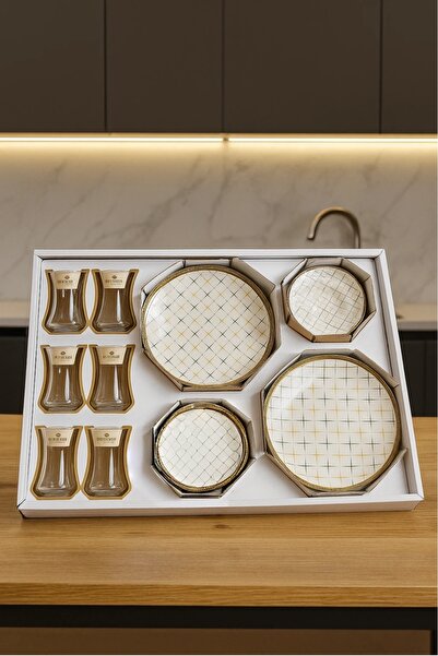 Paşabahçe 18 Parça Harencıya Pasta Takımı| 6 Adet Çay Bardağı Puantiyeli 6 Ad...