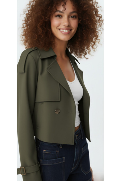 Ceylen Yeni Sezon Düğmeli Kısa Trençkot