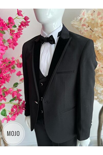 Mogi Erkek Çocuk1-14 Yaş Kadife Yaka Damatlık Set 20319 Siyah