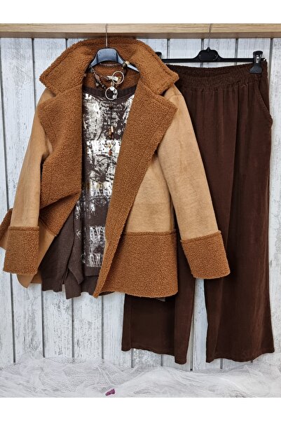 pudubutik معطف نابا إيطالي مبطن بالفرو باللون البني