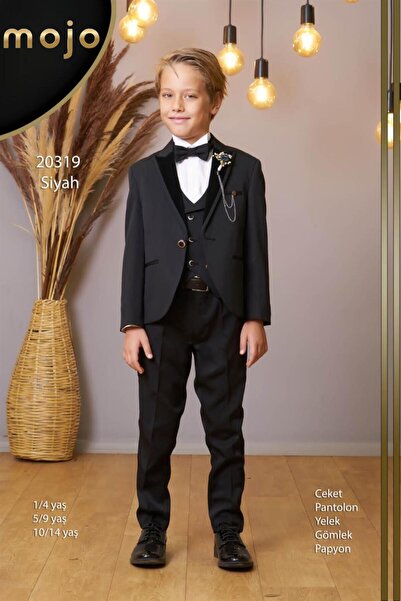 Mogi Erkek Çocuk1-14 Yaş Kadife Yaka Damatlık Set 20319 Siyah
