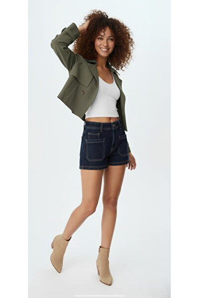 Ceylen Yeni Sezon Düğmeli Kısa Trençkot