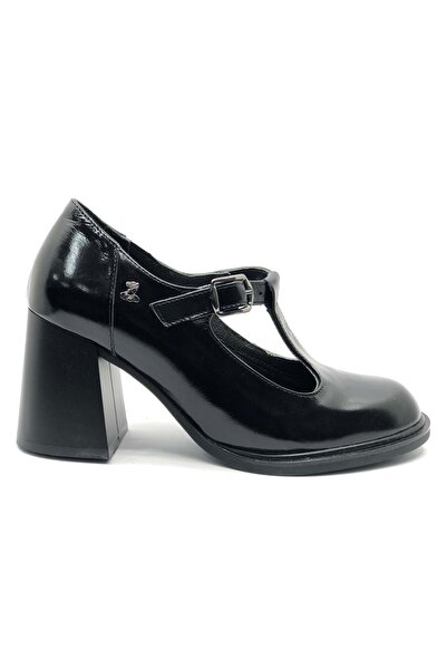 Venüs Amitar Genuine Leather Comfort Orthopedic Women's Classic Heeled Shoes Black-Patterned Leather