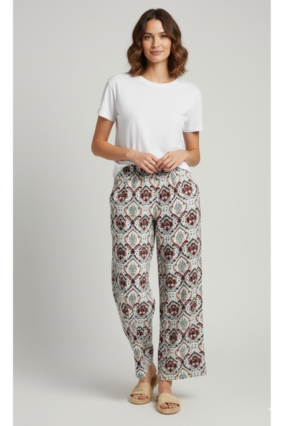 BİLGENS BUTİK Women's Authentic Patterned Summer Cotton Trousers