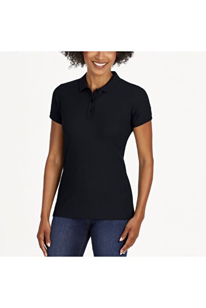OEM Γυναικείο μπλουζάκι πόλο από βαμβάκι και σπαντέξ - Μαύρο