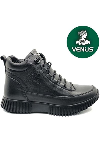 Venüs Melessa Genuine Leather Flat Non-Slip Sole Orthopedic Women's Boots Black