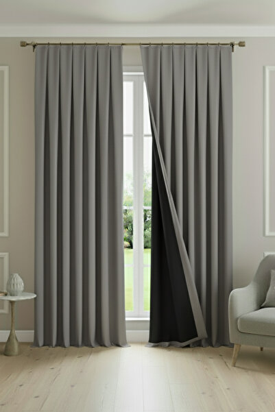 Madame Dower Buonasera Gray 1X3 Pile Light-Proof Lined Background Curtain 100% Blackout + Cold and Warm Insulation