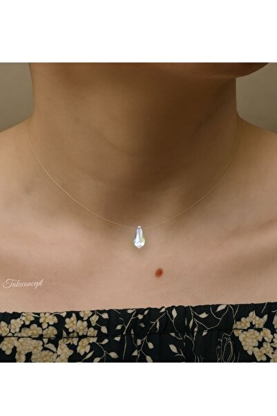 TakıConcept Kristal Detaylı İkili Hayalet Choker, Kadın Kolye, Şeffaf Kolye