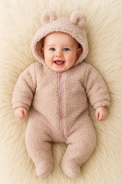 TUOBEBE Fermuarlı Kuzu Welsoft Kapüşonlu Kışlık Bebek Tulum