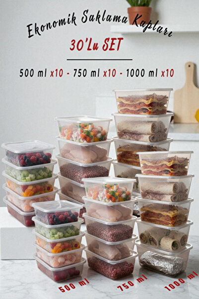 Ezupack 30lu set Eko Sızdırmaz Kapaklı Mikrodalga Difriz Derin Dondurucu Buzluk Düzenleyici Saklama Kabı