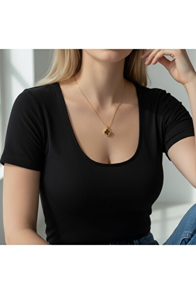 Parlavert Silver 925 Ayar Gümüş Kadın Kolye Van Cleef Altın Kaplama Renk Değişen Taşlı