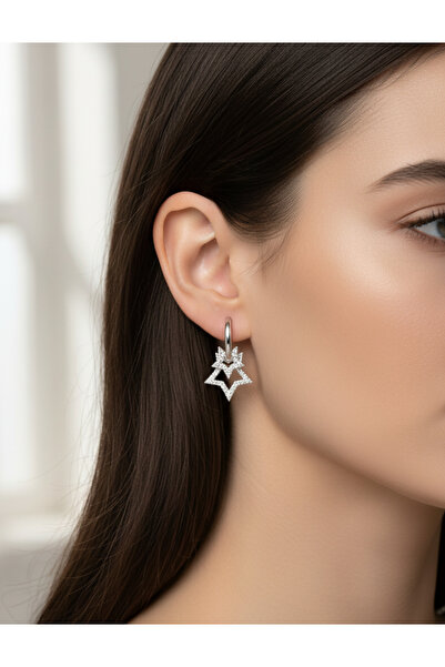 Zeta Jewel 925 Ayar Gümüş Çift Yıldızlı Küpe-zarif Ve Işıltılı Tasarım