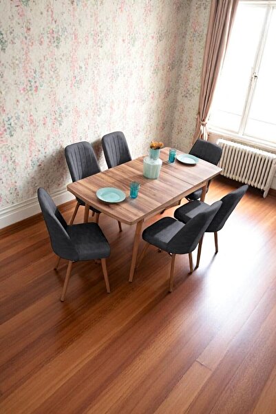 Kaktüs Avm Mutfak Masası Takımı | 4 Kişilik Açılır Masa Sandalye Takımı | Yemek Masası | Masa Takımı - Antrasit