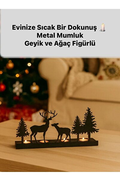 VENON 🦌 4 Gözlü Metal Orman Geyik Mumluk – Doğa Temalı Dekoratif Şamdan Teal...