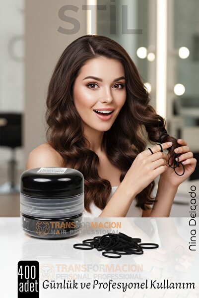 Transformacion Чорна силіконова шпилька для волосся, 400 штук міні-еластичних 720709