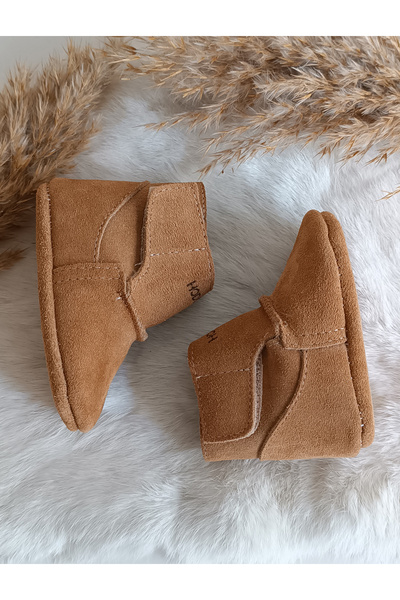 Hodore Lucca Tan Genuine Leather Baby Boots with Fur Inside