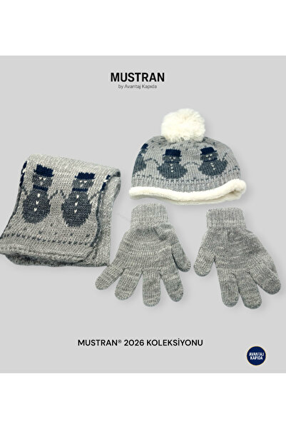 Mustran Children's Fleece-Lined Knitwear Beanie Scarf Gloves Set of 3 - Thick Knitted Winter Gift Model