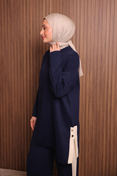 Balenbi Women's Oversized Plain Weave Slit Hijab Knitwear Set 1136