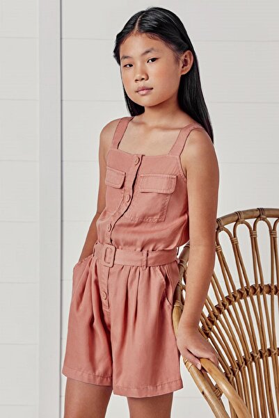 MAYORAL Girl's Belted Short Jumpsuit 6831 Salmon