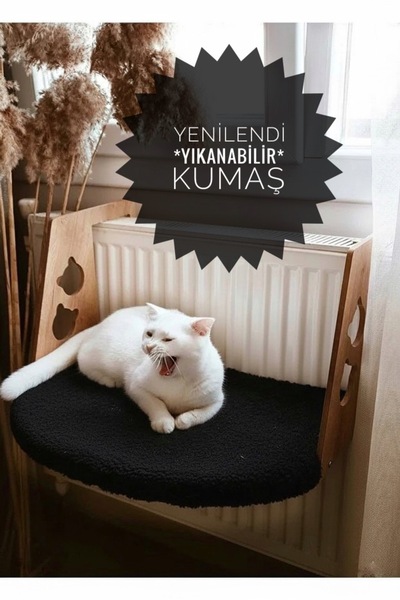 POFİTTO Kedi Yatağı Kalorifer Petek Yatağı - Radyatör Yatağı - Geniş Kedi Yatağı - Kuzu Welsoft Kumaş-beyaz