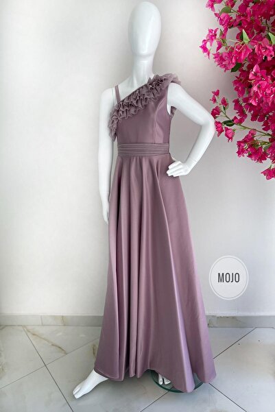 Mojo Bebek Mojo Kız Çocuk Tek Omuz Tafta Uzun Abiye Elbise 9132 Lila