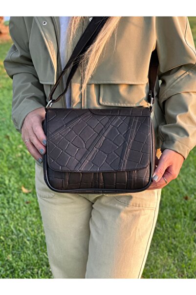 Deribag Genuine Leather, Medium Size, Black, Cross Strap, Women's Shoulder Bag 25*21*8 cm