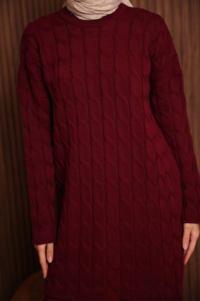 Balenbi Women's Oversized Hair Braid Pattern Trouser Hijab Knitwear Set 1135