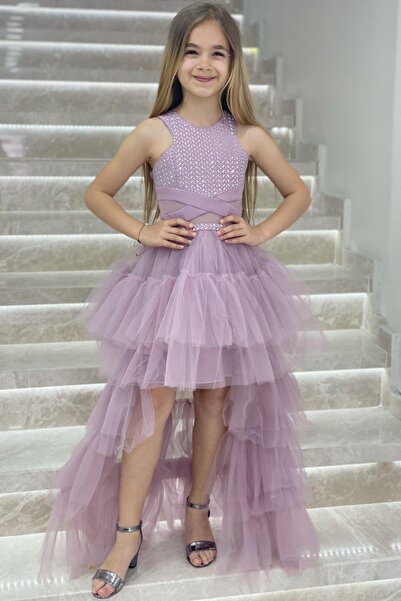 Mojo Bebek Erkut Abiye Aynalı Önü Kısa Arkası Uzun Abiye Elbise 584 Lila