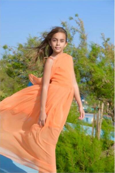 Mojo Bebek Girl's One Shoulder Chiffon Evening Dress 5478 Orange