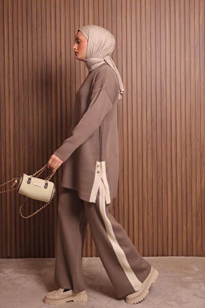 Balenbi Women's Oversized Plain Weave Slit Hijab Knitwear Set 1136