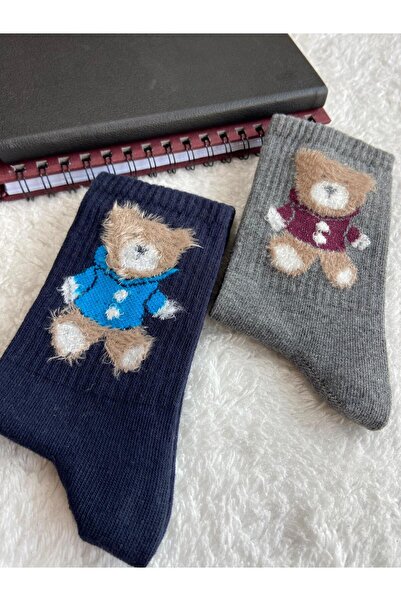EFİLACCESSORİES Furry Bear Detail Scented 2-Piece Women's Socks
