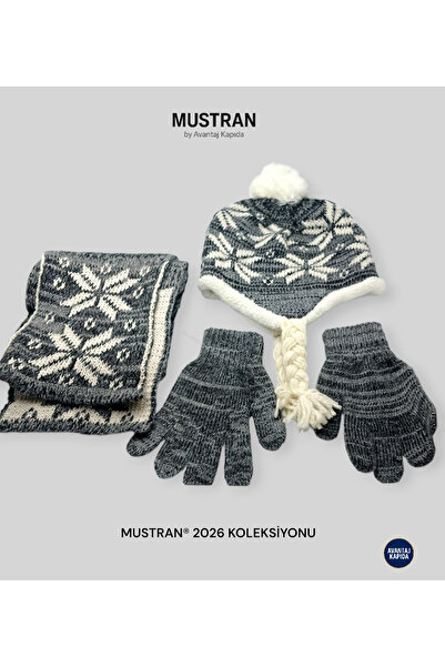 Mustran Children's Fleece-Lined Knitwear Beanie Scarf Gloves Set of 3 - Thick Knitted Winter Gift Model