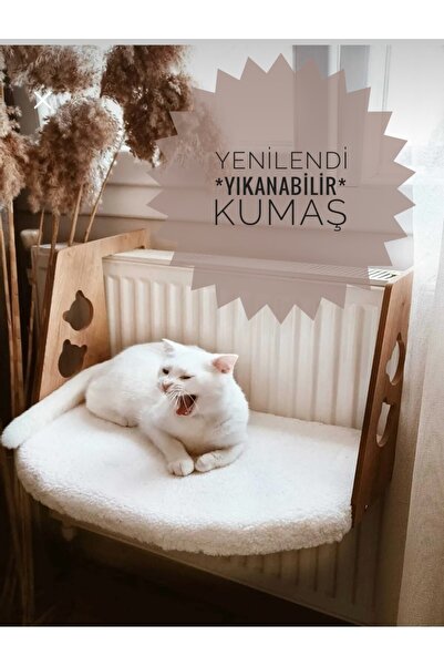 POFİTTO Kedi Yatağı Kalorifer Petek Yatağı - Radyatör Yatağı - Geniş Kedi Yatağı - Kuzu Welsoft Kumaş-beyaz