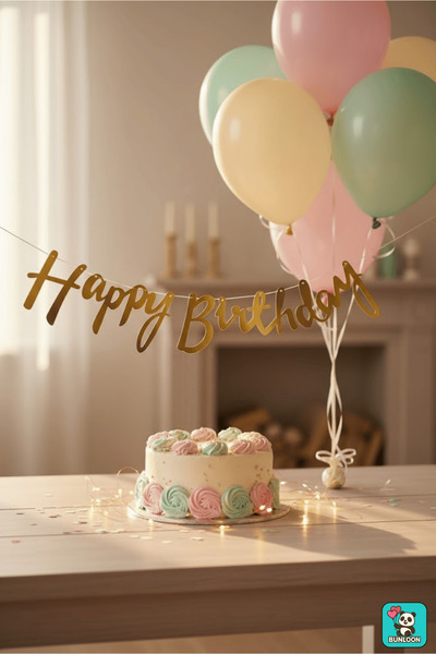 Bunloon لافتة كتابة عيد ميلاد سعيد باللون الذهبي - كتابة عيد ميلاد بطول 120 سم