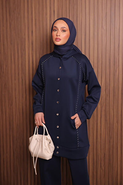 Balenbi Women's Scuba Fabric Hooded Button Hijab Suit 1131