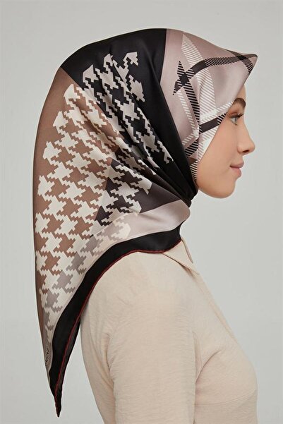 Armine İpek Eşarp Nostalji - 8620-04 Siyah Bordo Twill