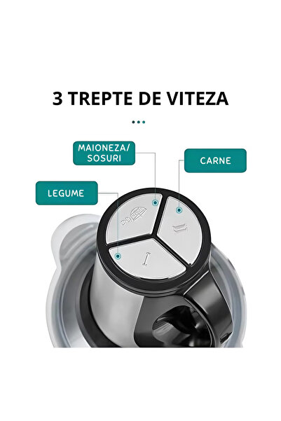 GARDEON Tocător electric 500W, bol din oțel inoxidabil de 3L, 4 lame din oțel inoxidabil, fără BPA