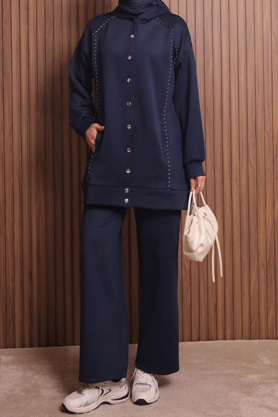 Balenbi Women's Scuba Fabric Hooded Button Hijab Suit 1131