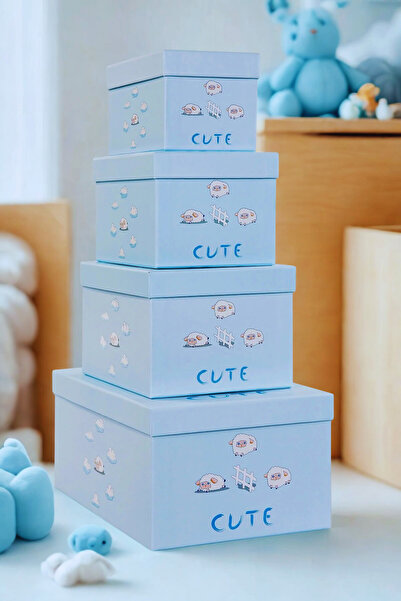 Ambalajist Hediyelik Bebek Kutusu Mavi 4 lü Set
