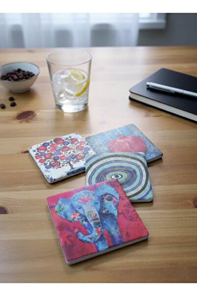 Creatick Design Natural Stone Coasters Set of 4 10X10X1 cm Evil Eye Blessing ...